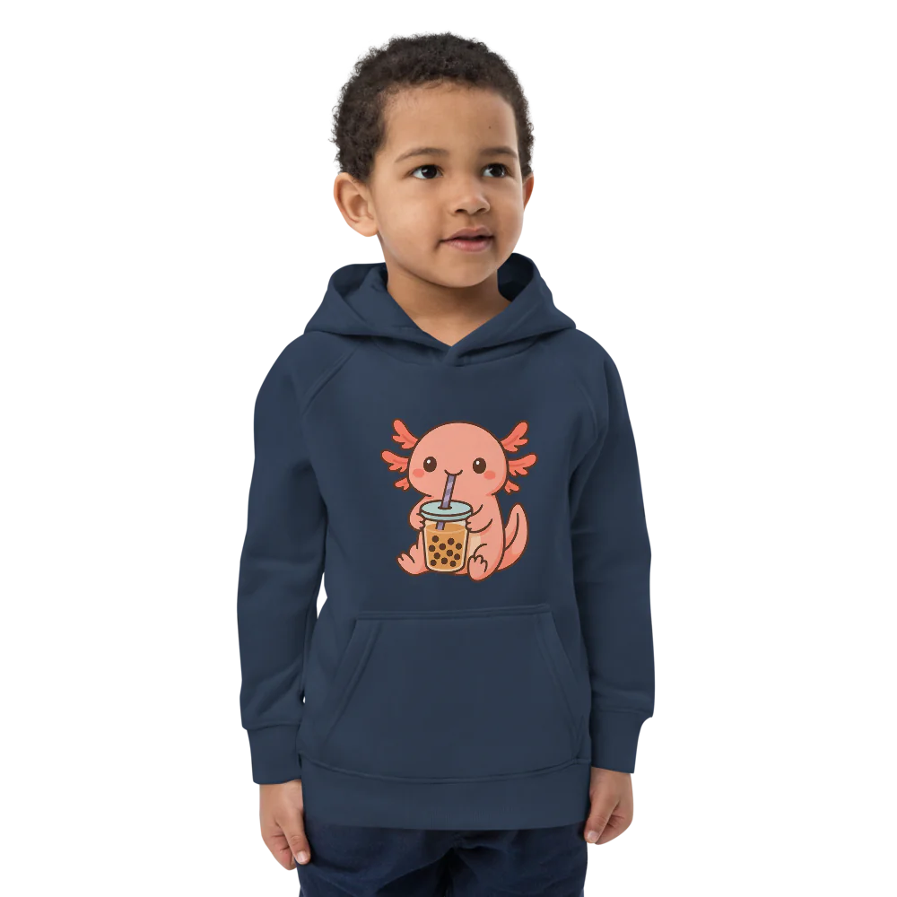 Axolotl drinking Boba Kids Eco Hoodie