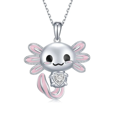Sterling Silver Axolotl Charm Necklace - Cute Animal Jewelry Gift for Her