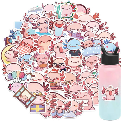 50 Pcs Pink Axolotl Vinyl Stickers - Water Bottle & Laptop Decals
