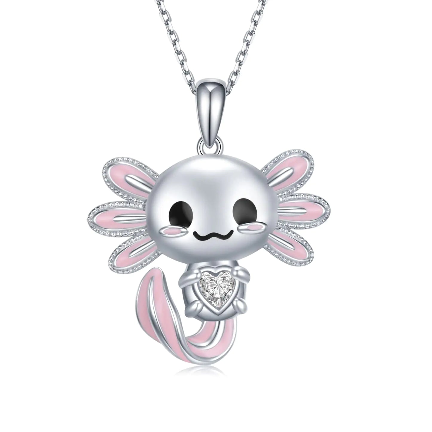 Sterling Silver Axolotl Charm Necklace - Cute Animal Jewelry Gift for Her
