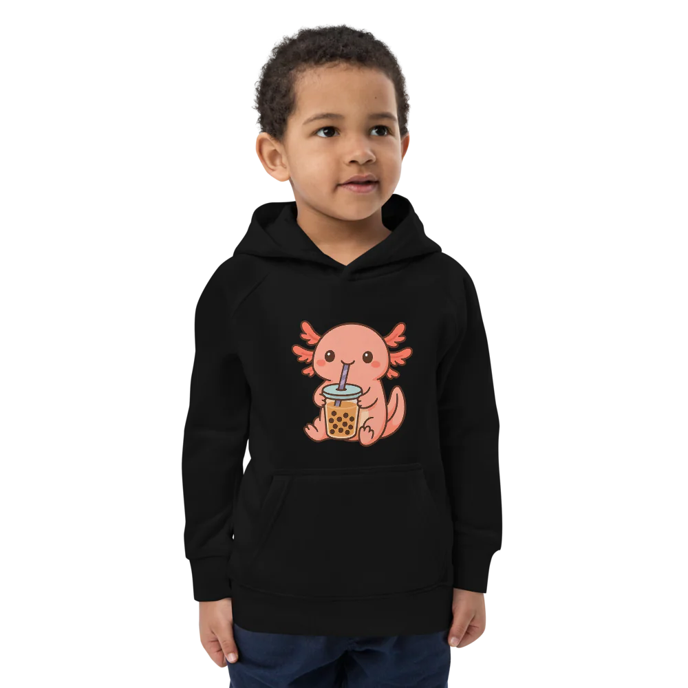 Axolotl drinking Boba Kids Eco Hoodie
