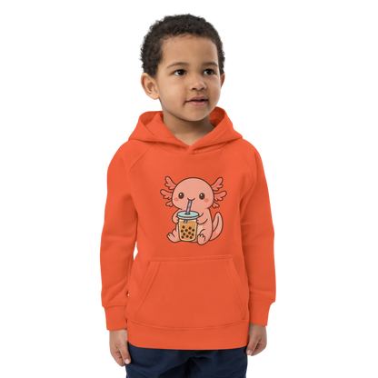 Axolotl drinking Boba Kids Eco Hoodie
