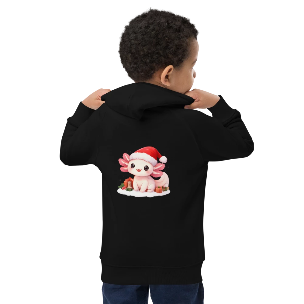 Kids Eco Hoodie Axolotl with Santa Hat