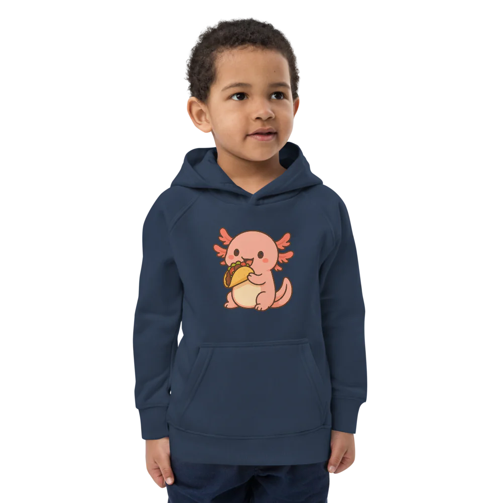 Axolotl Eating Taco Kids Eco Hoodie