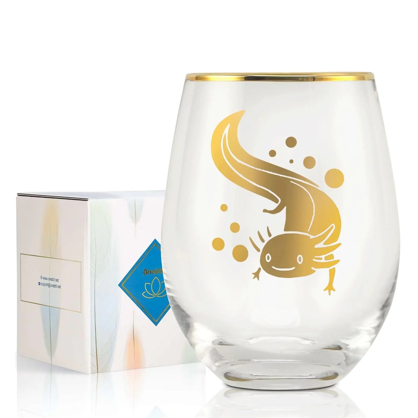 Onebttl Axolotl 17 oz Engraved Stemless Wine Glass