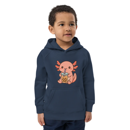 Axolotl drinking Boba Kids Eco Hoodie